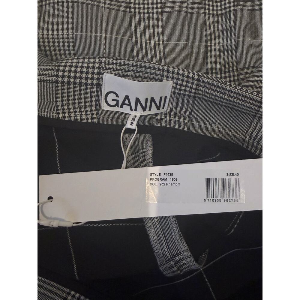 GANNI Suiting Mini Skirt Phantom Plaid Curved Slit EU 40 / US 8 NWT - Picture 4 of 4